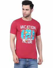 Dashy Club Hand Printed Red 100% Cotton Round Neck Tshirt