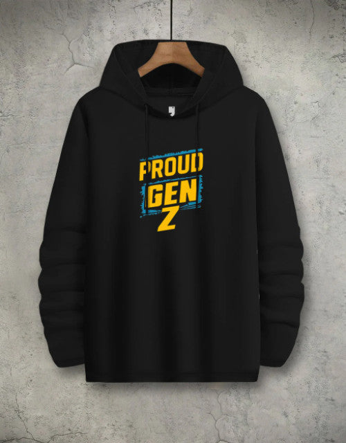 Mens GenZ Model Full Sleeve Hooded T-shirt / Black