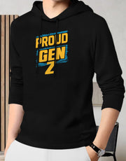 Mens GenZ Model Full Sleeve Hooded T-shirt / Black
