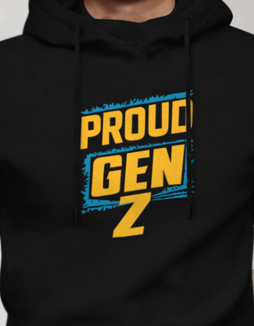 Mens GenZ Model Full Sleeve Hooded T-shirt / Black